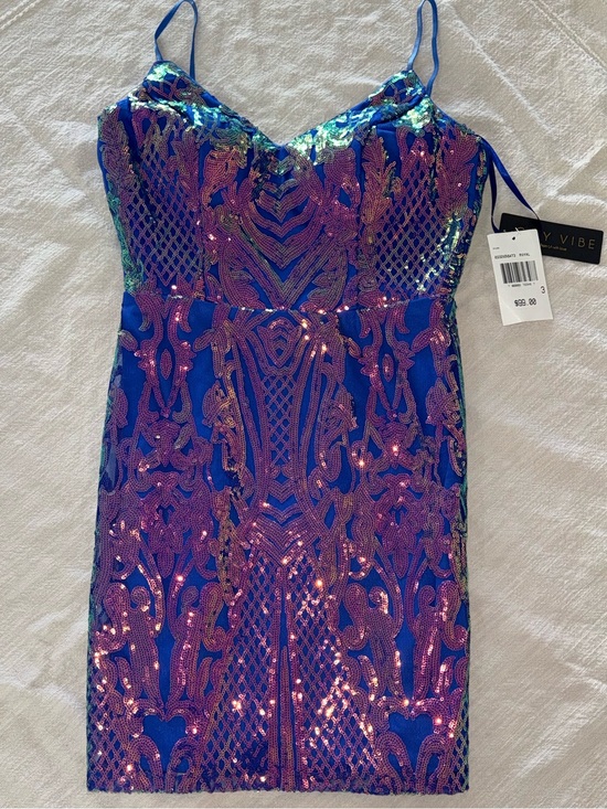City Vibe Dresses & Skirts - Vibe Iridescent Blue and Purple Sequin Mini Dress